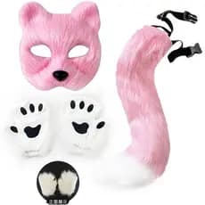Conjunto de festa simulação máscara de raposa luvas de pelúcia cauda de raposa artesanal cauda de Animal cos adereços ac