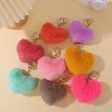 Conjunto de 24 peças de chaveiros com pom-pom em formato de coração, com ursinhos de pelúcia e clipes para bolsas, dispo