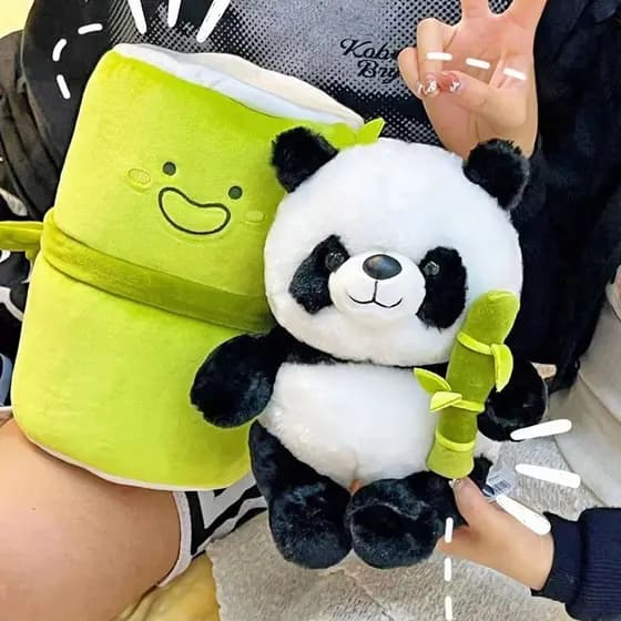 Lindo Brinquedo de Pelúcia Panda de Bambu de 25cm, Boneco Macio, Presente de Aniversário