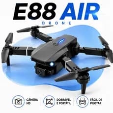Drone E88 Air com Tela 2,4" 2 Baterias Câmera HD Dupla Dobrável FPV Controle Remoto Bolsa Completo