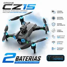 Drone CZ15 Dobrável Câmera Dupla HD Brushless 2 Baterias Controle App Headless Giro 360 Alcance 120m