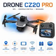 Drone CZ20 PRO GPS HD Dobrável Controle com Tela 2 Baterias Brushless Anti Impacto 360° 1400m