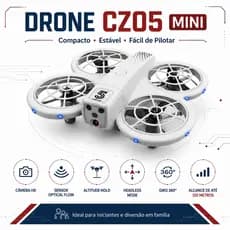 Drone CZ05 Mini Câmera HD Optical Flow Altitude Hold Headless Mode Giro 360° 2 Baterias 150m Controle 2.4GHz Infantil