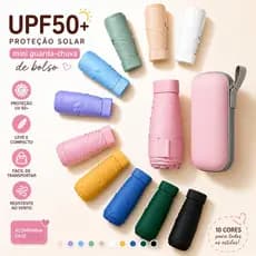 Mini Guarda-Chuva de bolso UPF50+ Super Compacto!Para Sol e Chuva, Lindas Cores com Estojo