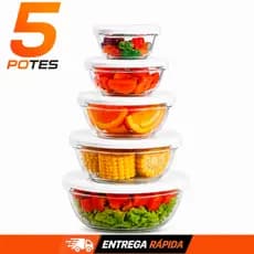 Kit 5 Potes de Vidro com Tampa Hermético para Alimentos Marmita Mantimentos Cozinha Dieta Organizador de Alimentos