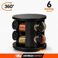 Porta Temperos 6 Potes Vidro Giratório Dosadora com Tampa Profissional para Cozinha Porta Condimentos 360 graus