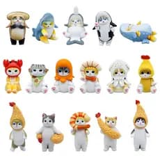 5 peças/6 conjunto dos desenhos animados Anime Moffisan tubarão gato vida marinha lula Tempura camarão frito Kuromi frut