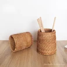 Suporte para caneta de vime Runshang, porta-canetas multifuncional tecido à mão de grande capacidade SHFT