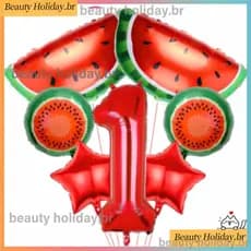 7pcs/set Decorações Da Festa Melancia Para O Primeiro Aniversário , Um Em Balão De Melão , Número 1 , Balões De 1o Das C