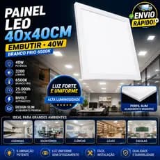 KIT 2 Painel Plafon LED 40x40 Embutir 40W Branco Frio Luminária Teto Gesso Escritório Paylow