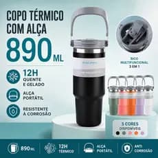 LD 900ML Copo Térmico Isolado Aço 304 Portátil com Alça Conserva Quente e Gelado Ideal para Carro