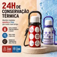 LD Copo Garrafa Térmica Com Canudo Bico Duplo Alca 680ml Aço Inox Para Presente
