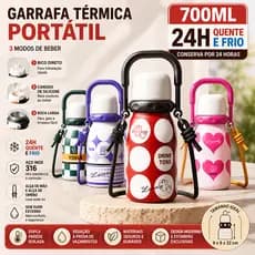 Copo Térmico Infantil 680ml em Aço Inox com 2 Modos de Beber e Alça ESCOLA WALA