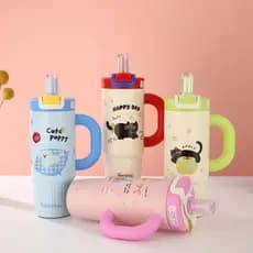 Copo Térmico Infantil 800 ml com Canudo e Alça – Estampa Fofa escola festa evento
