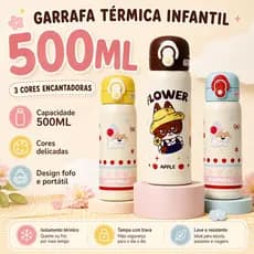 LD 500ml em Aço Inox 316 com Tampa de Segurança Garrafa Térmica Infantil Alça Portátil e Fofo