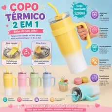 LD Copo Garrafa Térmico 1200ml com Alça e Canudo de Aço Inox Tampa Acrílico Aço 304