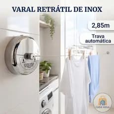 Varal Retrátil Inox de Parede 2,85m Resistente com Trava Economiza Espaço para Banheiro, Lavanderia e Varanda