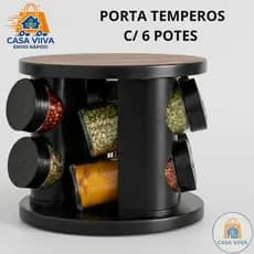 Porta Temperos Giratório 360° 6 Potes Vidro Tampa Dosadora Premium