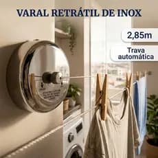 Kit 2 Varais Retrátil de Parede em Aço Inox 2,85m Varal Compacto com Trava para Banheiro Lavanderia e Varanda
