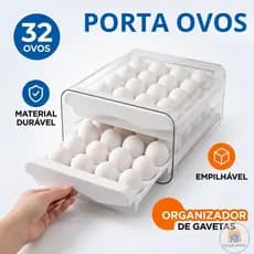 Porta Ovos Gaveteiro Duplo Empilhável 32 Ovos Organizador de Geladeira e Cozinha