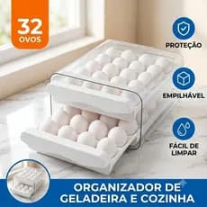 Gaveteiro Porta Ovos Empilhável 32 Ovos 2 Andares Organizador Geladeira Cozinha