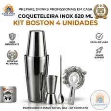 Coqueteleira Boston Inox 820ml Kit Bartender Profissional 4 Peças Premium
