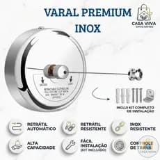 Varal Retrátil de Parede Inox 2,85m com Trava Automática Dobrável para Banheiro, Lavanderia, Sacada e Apartamento