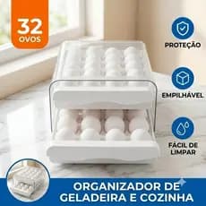 Organizador de Ovos Gaveteiro Duplo Empilhável 32 Ovos Porta Ovos Geladeira