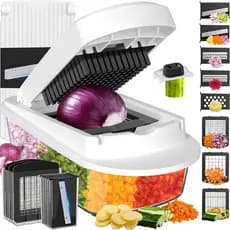 Cortador de Legumes Multifuncional 8 em 1 com Recipiente, Picador de Alimentos, Picador de Cebola, Cortador de Vegetais