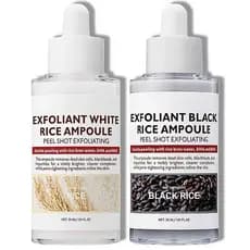 2PCS Peel Shot Glow Rice Ampoule Duo, Conjunto de Ampolas Esfoliantes de Arroz, Esfoliante de Arroz Preto e Branco, Solu
