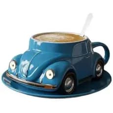 Caneca de Resina Vintage Azul em Forma de Fusca 12oz - Caneca de Café em Forma de Carro Retrô