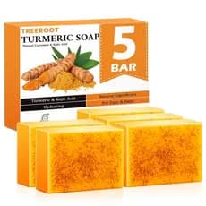 Treeroot Sabonete de Cúrcuma, Pacote com 5 Unidades, 80g, Sabonete em Barra com Ácido Kójico e Cúrcuma, Limpa Suavemente