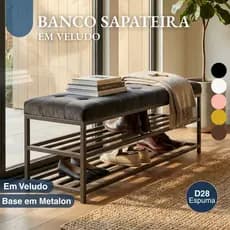 Banco Sapateira Veludo Com Espuma D28 Estrutura Metalon Pintura Eletrostática