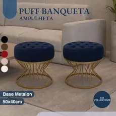 Puff Banqueta Redonda Ampulheta Capitonê Veludo D28 Base Metalon