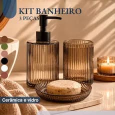 Kit Banheiro Lavabo 03 peças Porta Sabonete  Porta Escova de Dente para Decoração