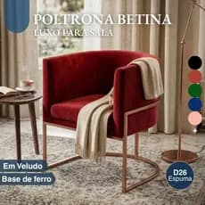 Cadeira Poltrona Betina Veludo Base Ferro Para Sala Recepção Salão