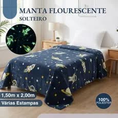 Manta Solteiro Fluorescente 1,50m x 2,00m 100% Poliéster Felpudo Diversas Estampas