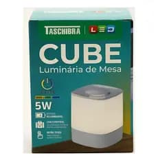 Luminaria de Mesa Cube On Taschibra Led Integrado 5W Portatil Recarregavel USB-C 3 Tons de Luz Botao Touch