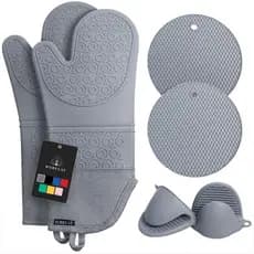 Rorecay Conjunto de 6 Peças de Luvas de Forno e Suportes para Panelas para Cozinha, Luvas de Silicone Extra Longas Resis
