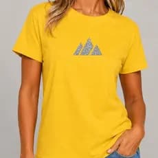 Camiseta Feminina T Shirt Estampa Montanhas Picos Brilhantes Casual Minimalista