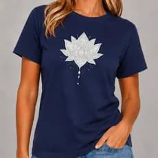 Camiseta Feminina Estampada Lótus Zen Branca T Shirt Casual Academia