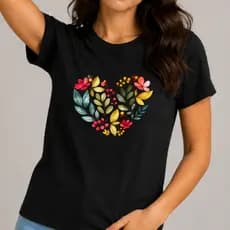 Camiseta Feminina Coração Floral T Shirt Estampada Casual Básica Academia