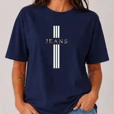 Camiseta Feminina Jeans Minimalista T Shirt Estampada Casual Básica Academia