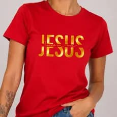 Camiseta Feminina Jesus Vive em Mim Dourada T Shirt Cristã Evangélica Moda Feminina Academia