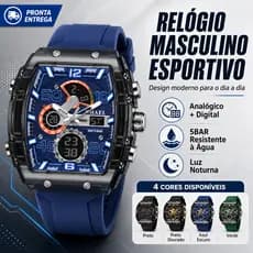 Relógio Masculino Esportivo Analógico Digital Quartzo de Pulso Multifuncional à Prova d'Água Luz Noturna Estilo Versátil