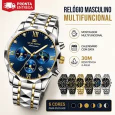 Relógio Masculino Multifuncional Social Quartzo com Calendário Data 30M Resistente à Água Luminoso Presente para Homem