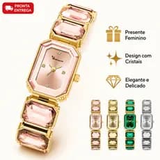 Relógio Feminino Quartz Luxo com Cristais Pulseira Elegante Vintage Presente Festa Encontro Namorada
