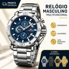 Relógio Masculino Cronógrafo Multifuncional 3ATM Resistente à Água Calendário Luminoso Social Esportivo Presente