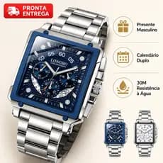 Relógio Masculino Quadrado Quartz Multifuncional Calendário 30M Resistente à Água Relógio Elegante Presente Masculino