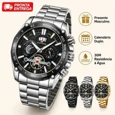Relógio Masculino Quartzo Relógio Social Calendário Duplo 30M Resistente à Água Presente Masculino Relógio Elegante